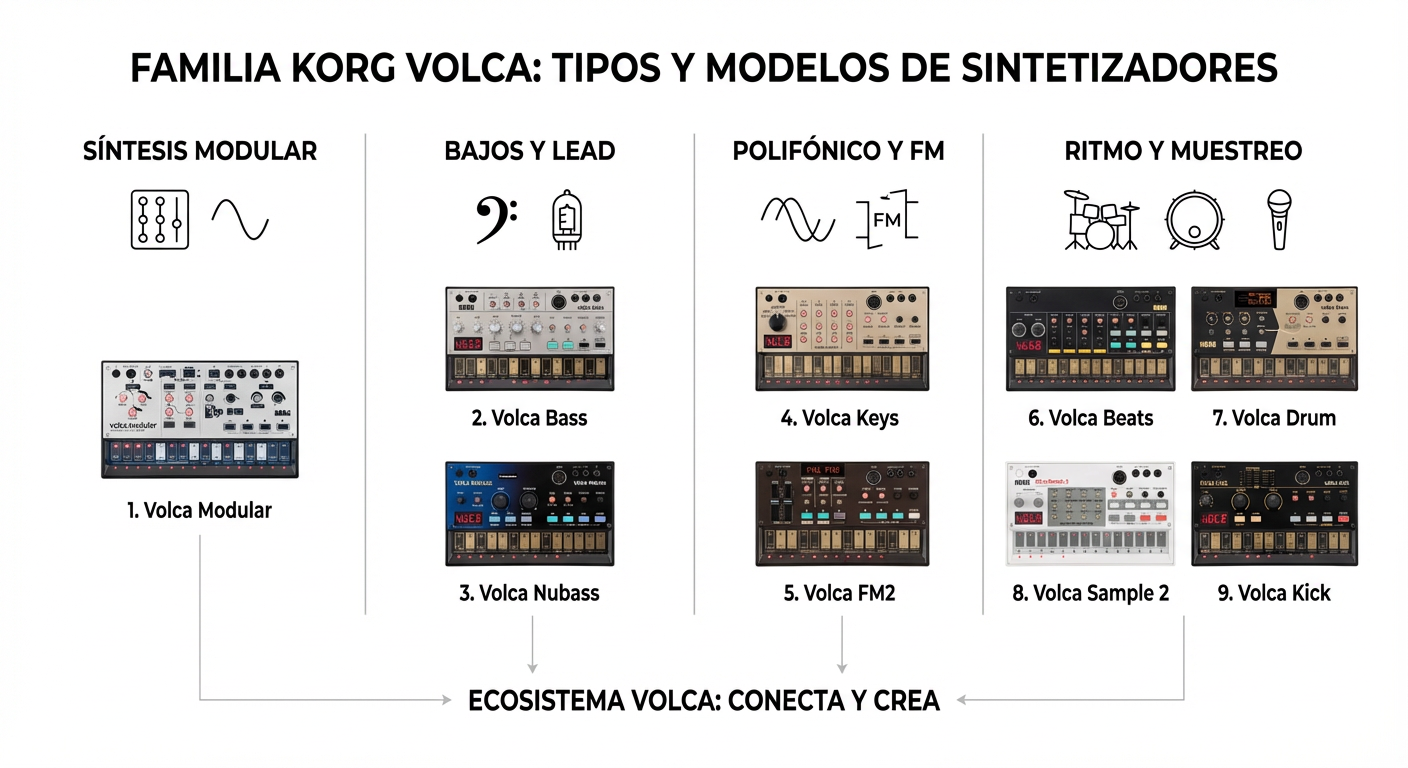 Familia Korg Volca: Tipos y modelos de sintetizadores.